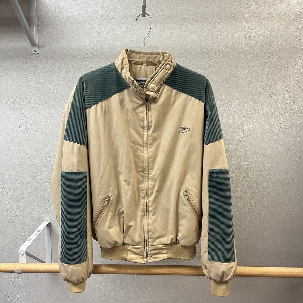 Vintage Swingster Corduroy Jacket Mens XL Tan Green Trim Quilted Bomber 80s USA
